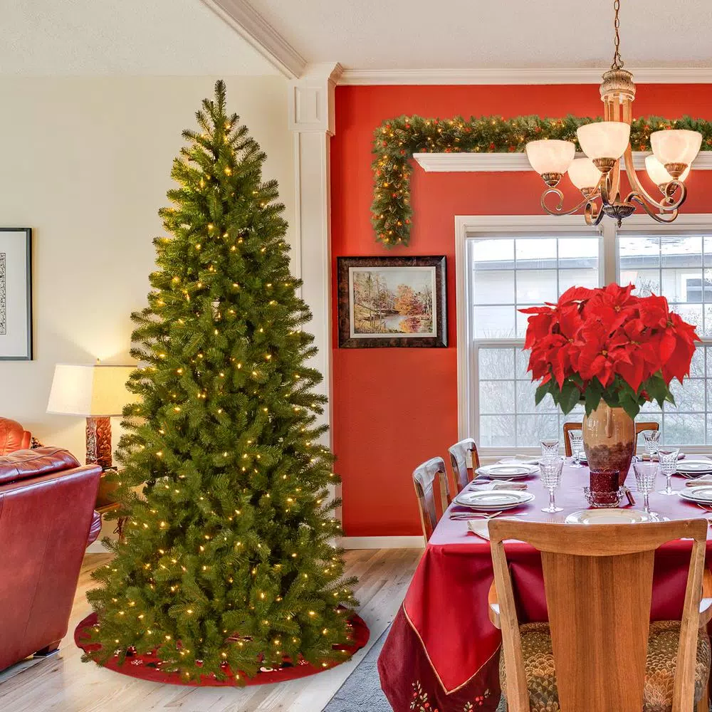 National Tree Company 7 ft. Feel Real Downswept Douglas Fir Pencil Slim Artificial Christmas Tree with 300 Dual Color LED Lights