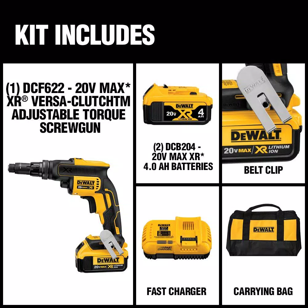 DEWALT 20V MAX XR Brushless Cordless Drywall Screw Gun Kit with (2) 4.0 Ah Batteries