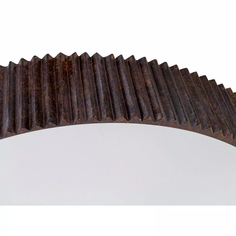 Aspire Home Accents Harrison 23 in. Round Corrugated Metal Accent Mirror with Rust Finish