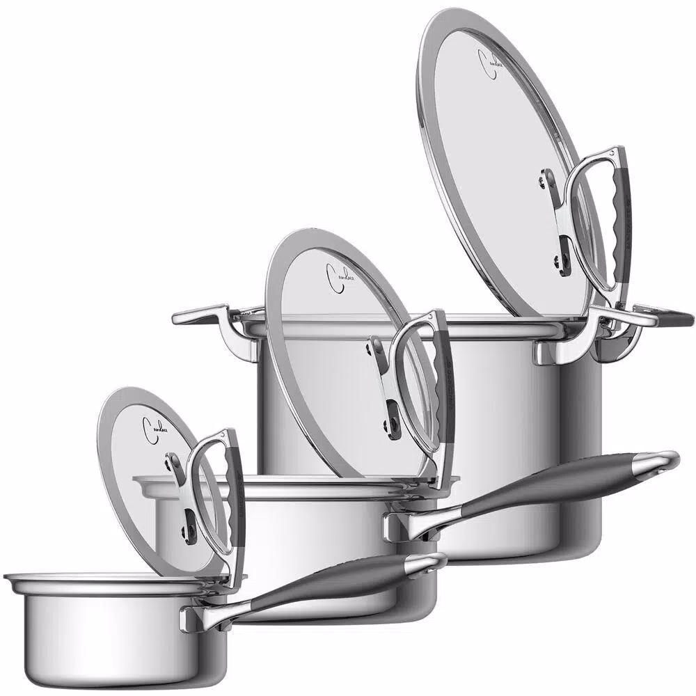CookCraft by Candace 6-Piece Tri-Ply Stainless Steel Cookware Set with Patented Latch Lids