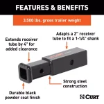 CURT Receiver Tube Adapter, 2" to 1-1/4" Shank, 4" Extension, 3,500 lbs. GTW thumbnail 2