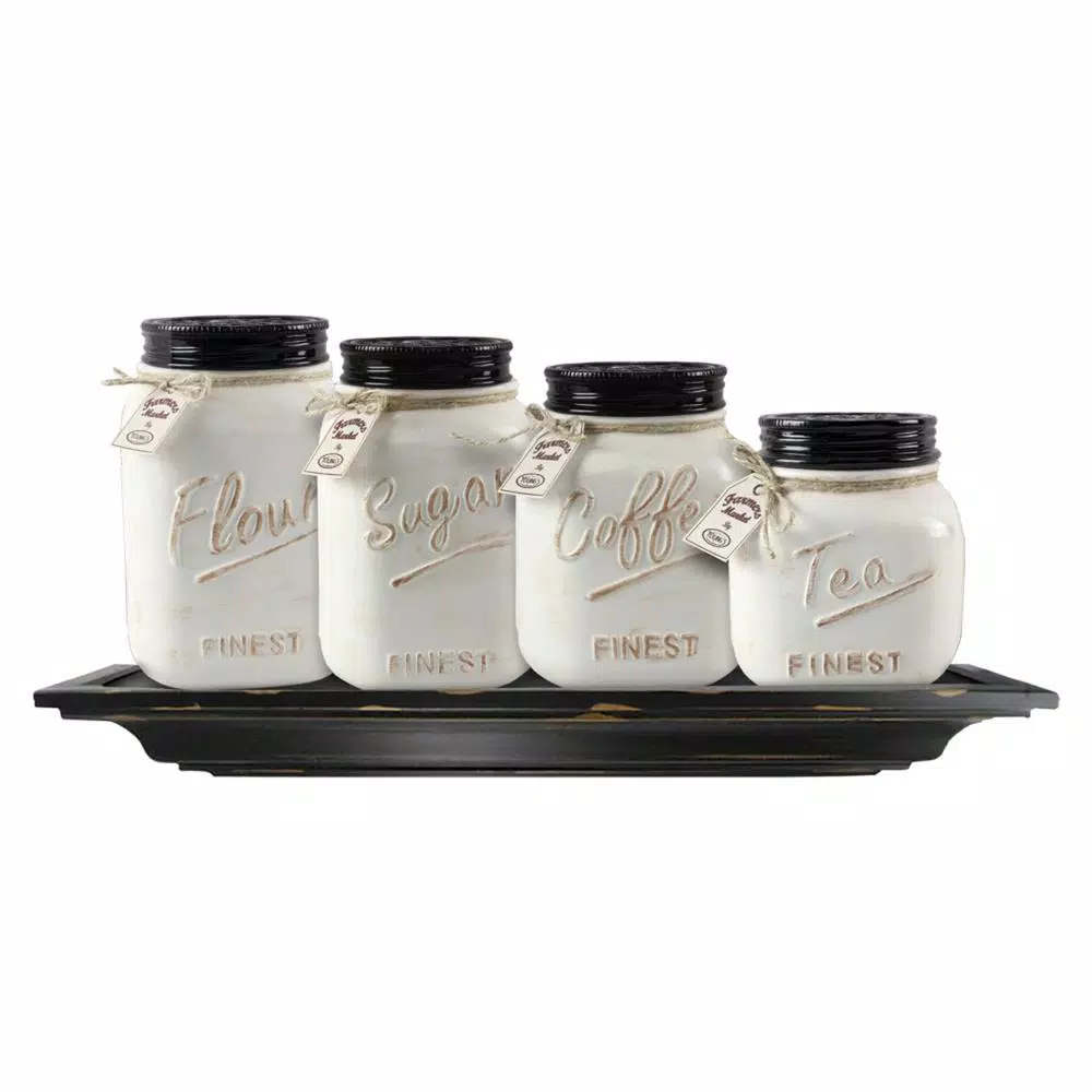 Unbranded Young's Inc. 4-Piece Ceramic Country Kitchen Canister Set with Airtight Seal