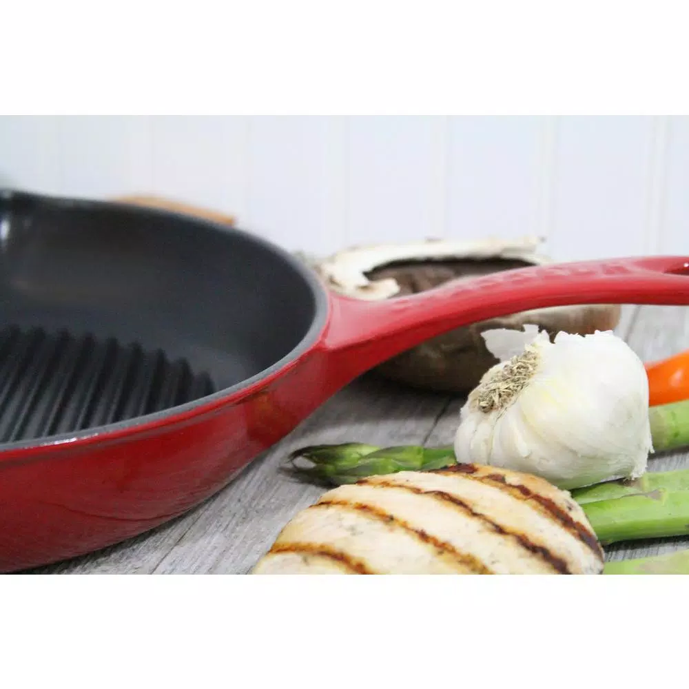 Chasseur 11 in. French Enameled Cast Iron Grill Pan, Red