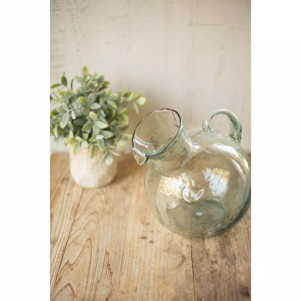Unbranded Hand-Blown Clear Glass Pitcher, 72 fl. oz. Tilted Design with Small Mouth