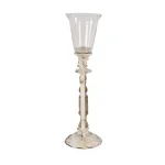 LITTON LANE Distressed White Wood, Glass and Metal Hurricane Candle Holder thumbnail 3