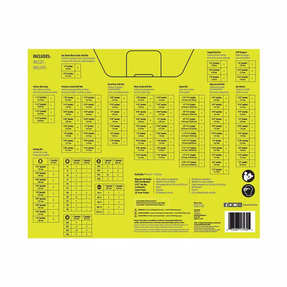 RYOBI 300-Piece Multi-Material Drill and Drive Bit Set with Carrying Case