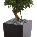 Nearly Natural 4.5 ft. Artificial Sweet Bay Double Topiary Tree in Black Wash Clay Planter thumbnail 3