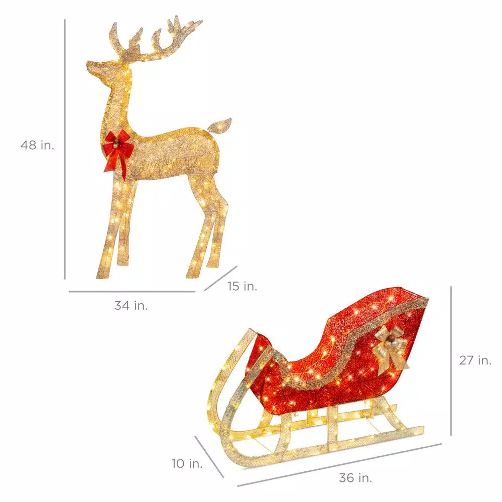 Best Choice Products 48 in. LED Reindeer and Sleigh Christmas Yard Decor Set with Warm White Lights