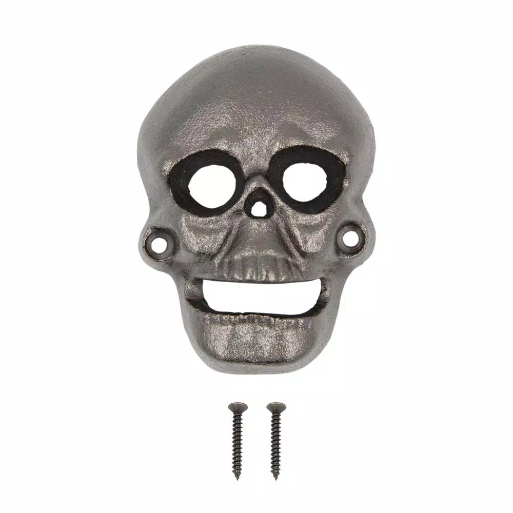 Everbilt Cast Iron Skull Bottle Opener - Black Wall Mounted Beverage Opener