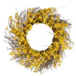 National Tree Company 24 in. Yellow Forsythia Spring Wreath with Bristle Twigs and Woven Branch Ring thumbnail 1