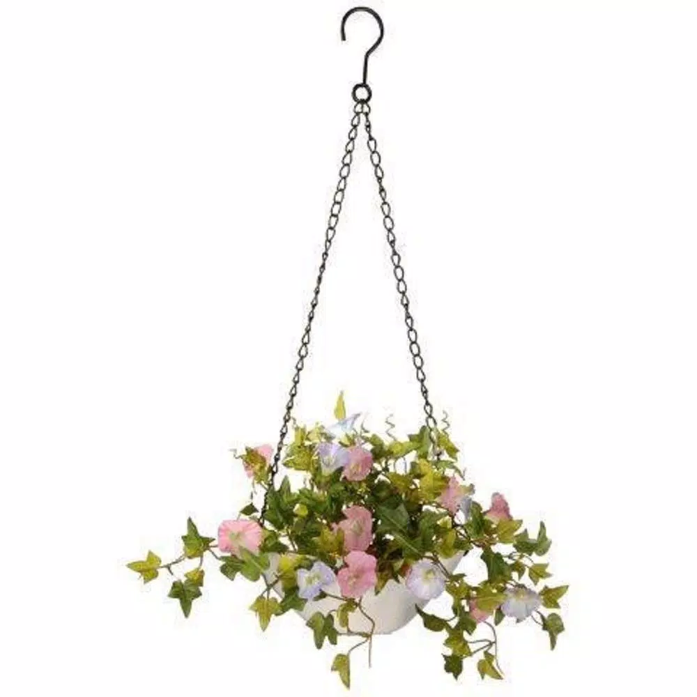 National Tree Company 9 in. Artificial Morning Glory Hanging Plant in White Ceramic Pot