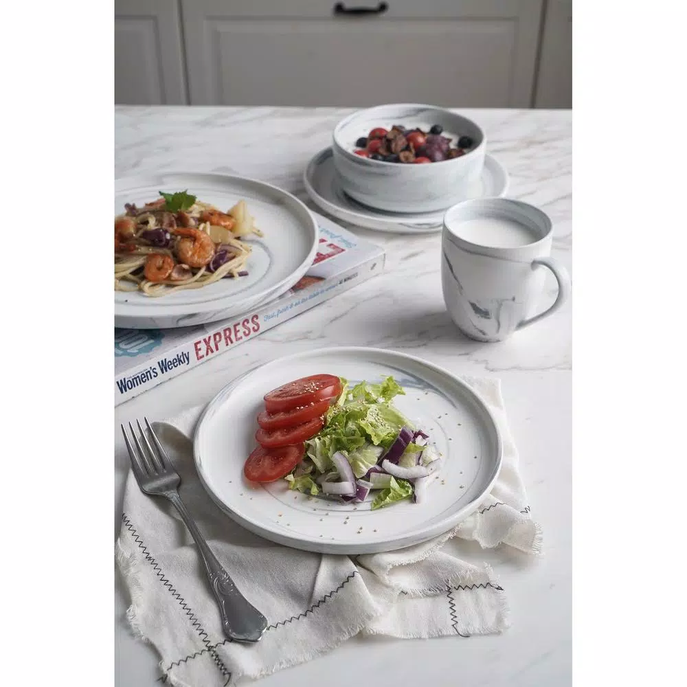Stone Lain 32-Piece Gray Marble Porcelain Dinnerware Set for 8