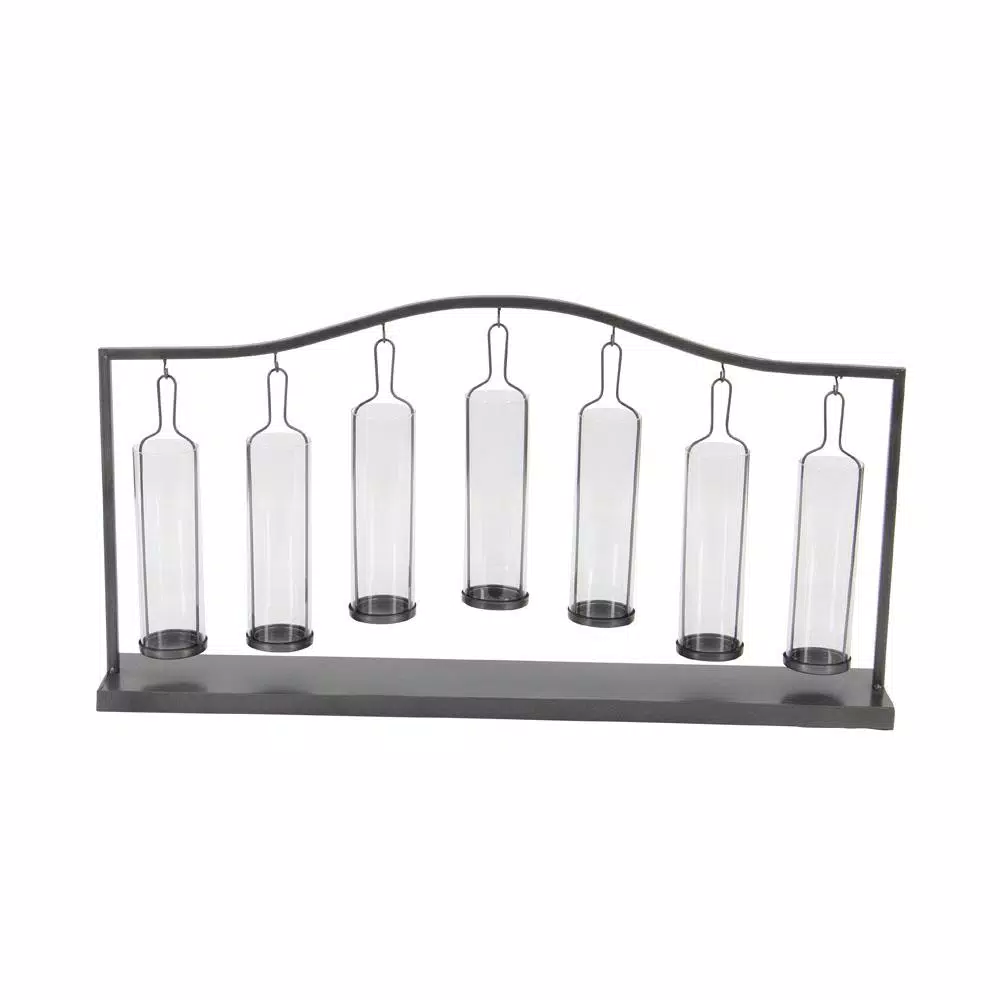 LITTON LANE 19 in. Metallic Black Iron and Clear Glass 7-Light Votive Candle Holder