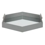 Kate and Laurel Lipton Gray Hexagon Decorative Tray with Mirrored Base and Polished Metal Handles thumbnail 2