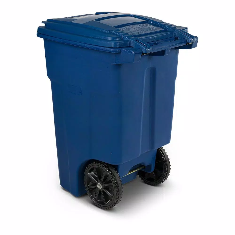 Toter 48 Gallon Blue Rollout Recycling Container with Attached Hinged Lid