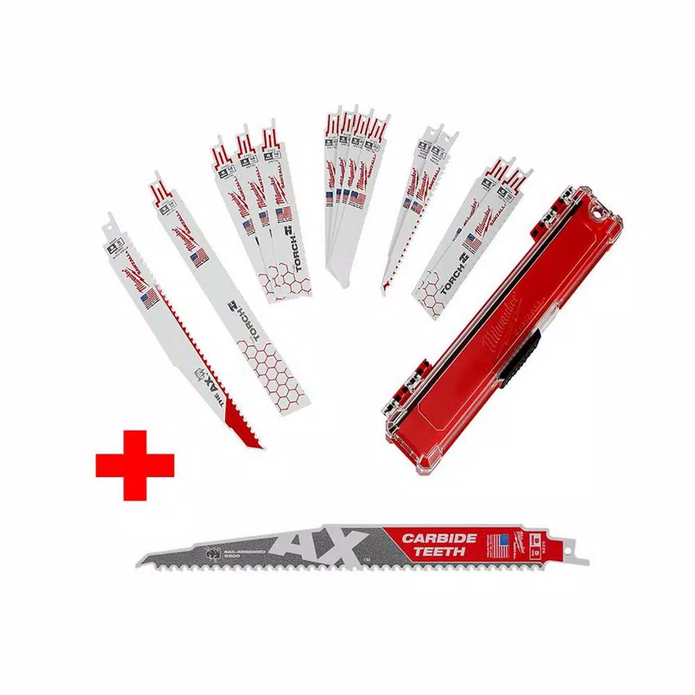 Milwaukee SAWZALL Reciprocating Saw Blade Set, 14-Piece with 9 in. AX Carbide Demo Blade