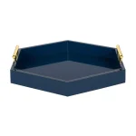 Kate and Laurel Lipton 18 in. Navy Blue Hexagon Decorative Tray with Polished Metal Handles thumbnail 2