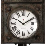Zentique Antique Grey Metal Floor Clock with 3 Clock Faces and Hidden Storage thumbnail 4