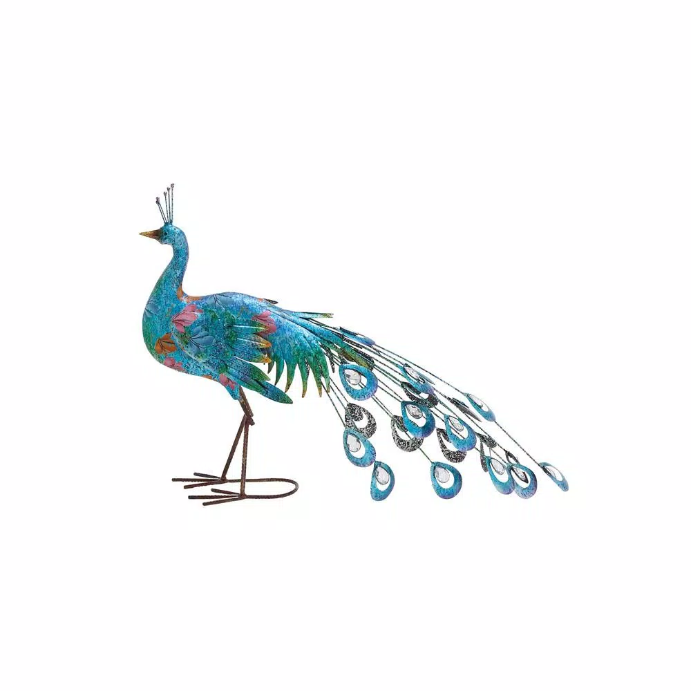 LITTON LANE Floral Peacock Iron Sculpture - Turquoise & Multicolored Bohemian Statuary