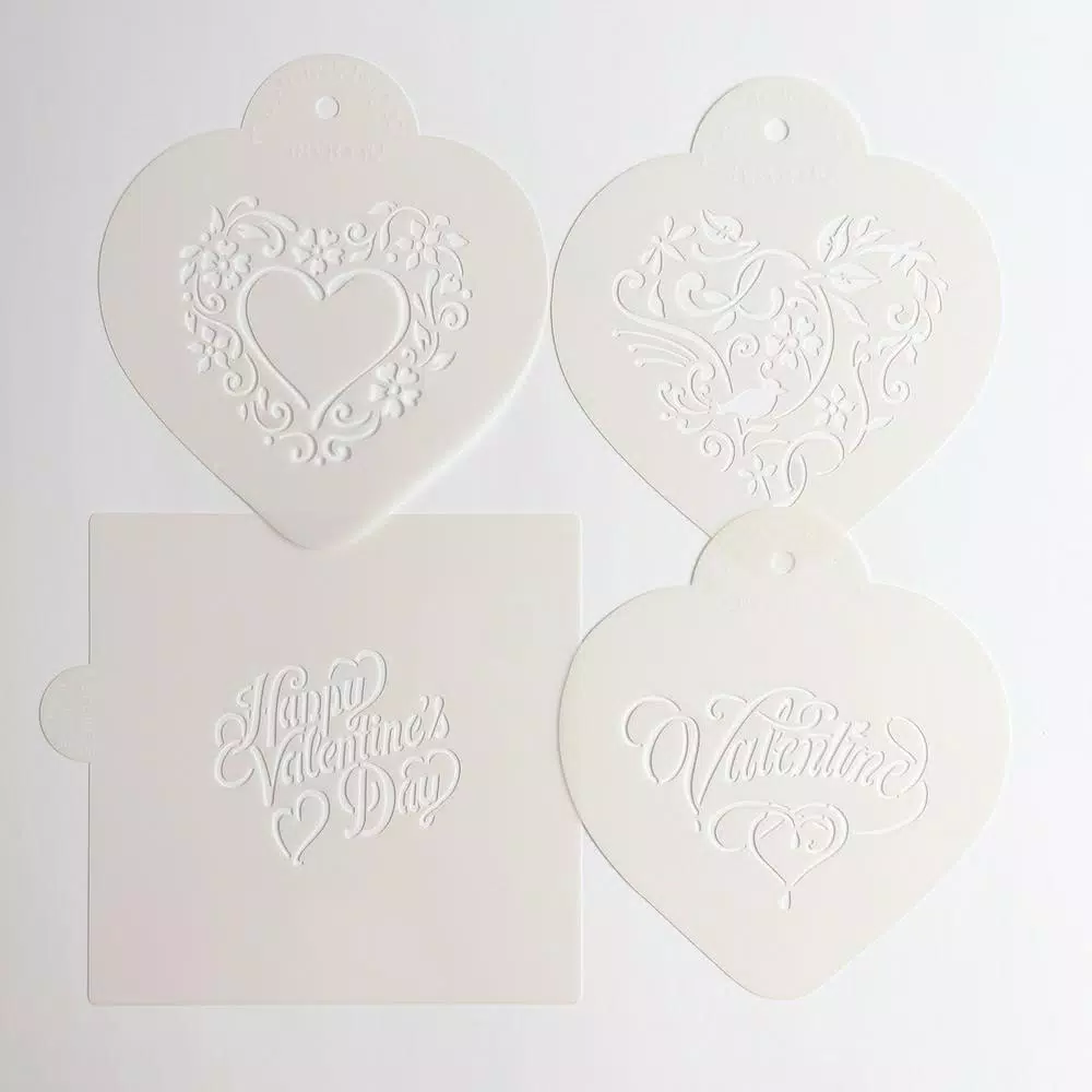 Designer Stencils Be My Valentine Heart Cookie Stencil Bundle - 4 Pattern Set