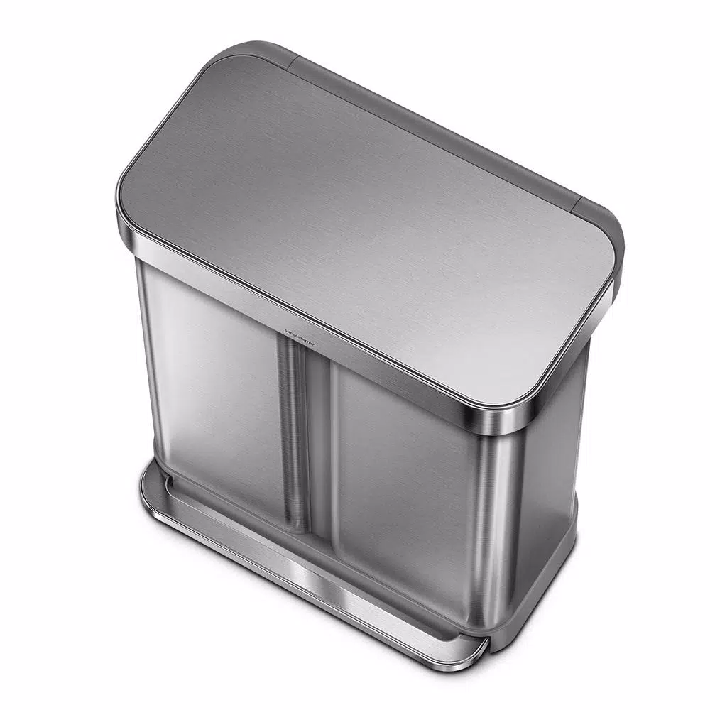 simplehuman 15 Gallon Dual Compartment Stainless Steel Step Trash Can and Recycling Bin