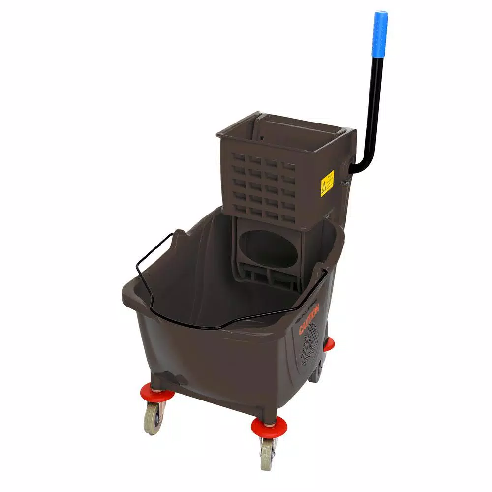 Alpine Industries 36 Qt. Mop Bucket with Side Press Wringer, Brown