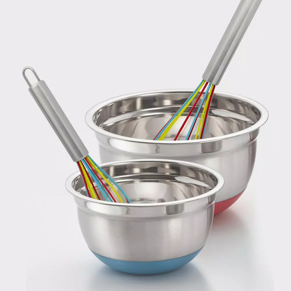 ExcelSteel Stainless Steel Tri-Color Silicone Coated Whisk Set, 8 in. and 10 in. (Set of 2)