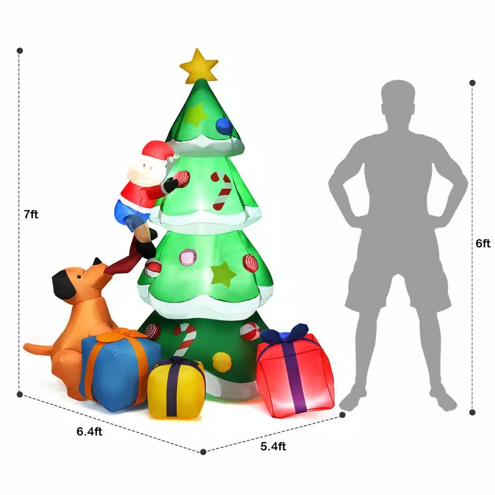 Costway 7 ft. Inflatable Christmas Tree with Santa, Puppy, and LED Lights - Outdoor Holiday Decor