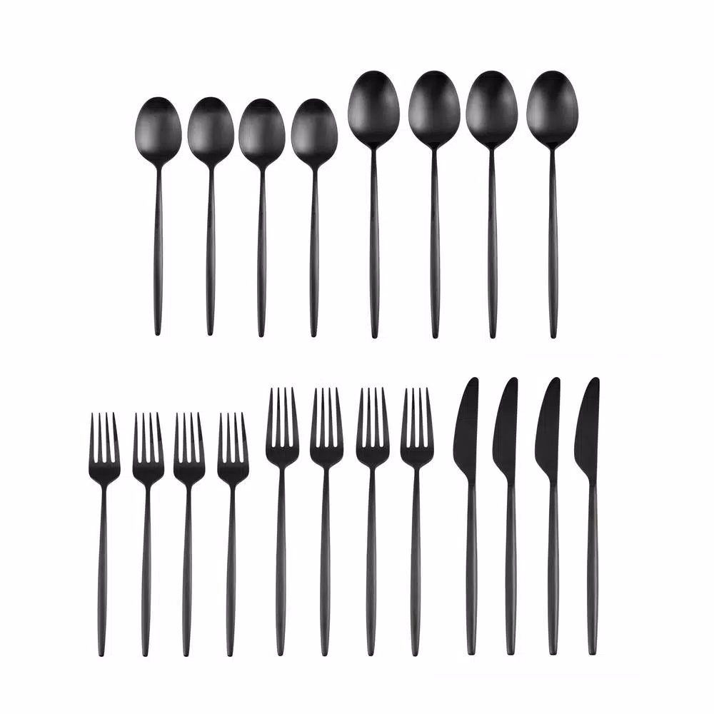 Cambridge Silversmiths Gaze Black Satin 20-Piece Flatware Set, Service for 4