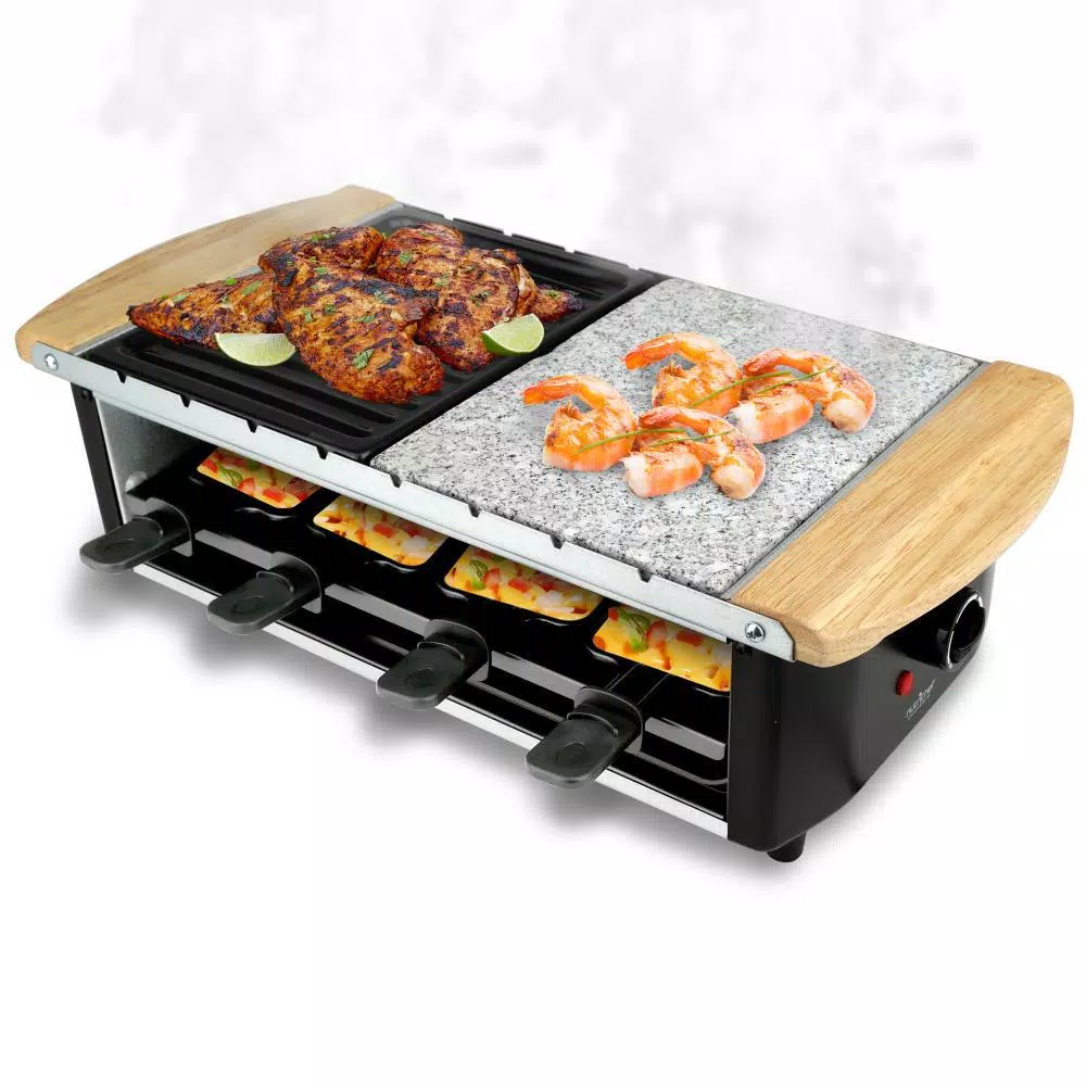 NutriChef Nutri Chef 2-Tier Raclette Grill, Electric Indoor Cooktop with Stone Plate and Metal Grills, 1200W, Black