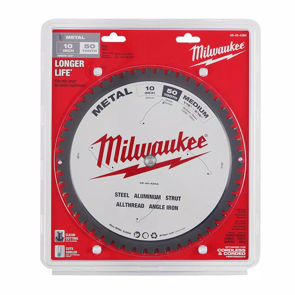 Milwaukee 10 in. 50T Carbide Teeth Metal Cutting Circular Saw Blade