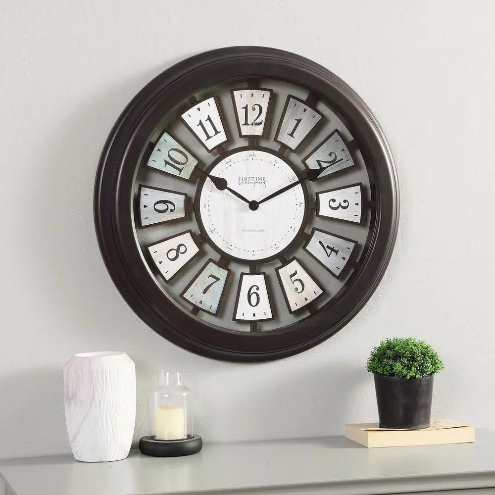 FirsTime & Co. Black Mercantile Plaques Wall Clock - Industrial Farmhouse Design