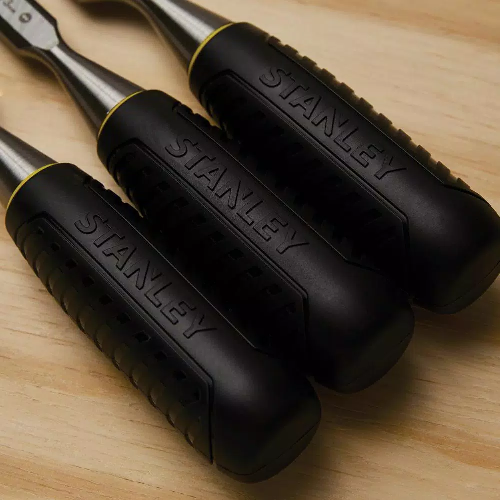 Stanley 16-150 Basic 3-Piece Wood Chisel Set with Carbon Steel Blades