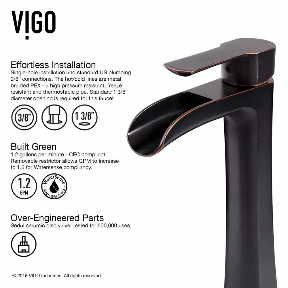 VIGO Niko Single Hole Vessel Bathroom Faucet with Pop-Up Drain, Antique Rubbed Bronze