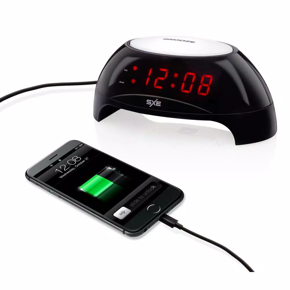 SXE Sunrise Simulator Night Light Alarm Clock with USB Charging Port and LED Display