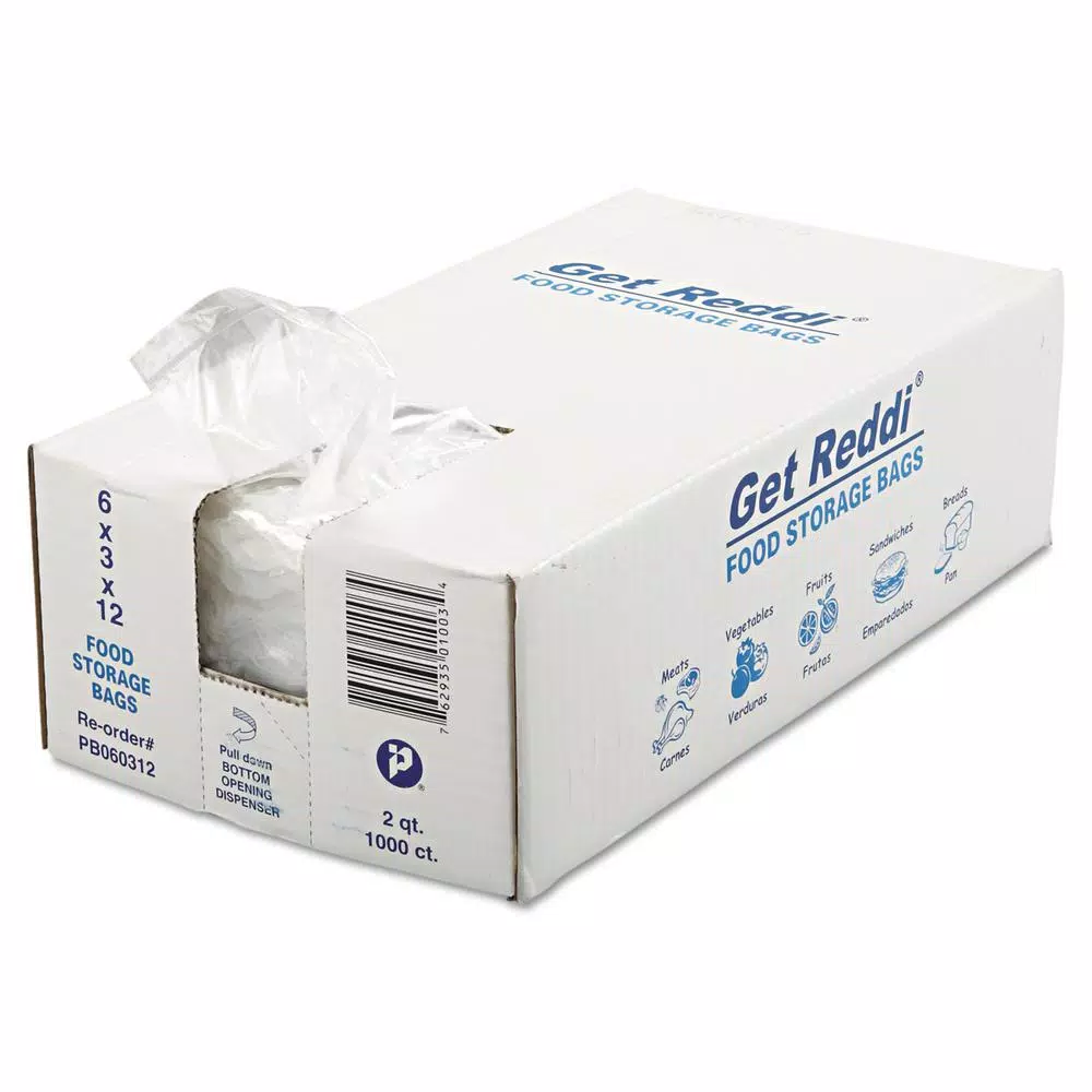 Inteplast Get Reddi Food and Poly Bags, Clear, 2 qt., 6 x 3 x 12 in., 0.68 Mil, 1000 Count