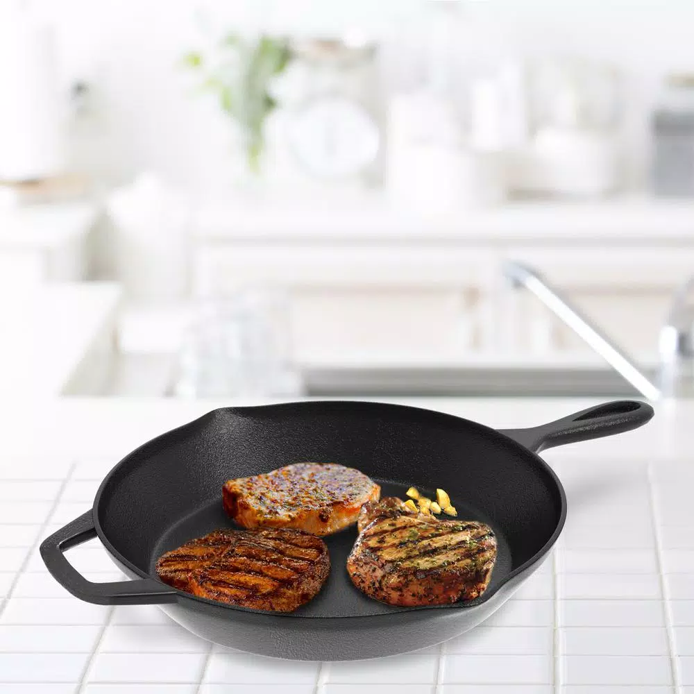 Classic Cuisine 12 in. Cast Iron Skillet with Pour Spout, Black