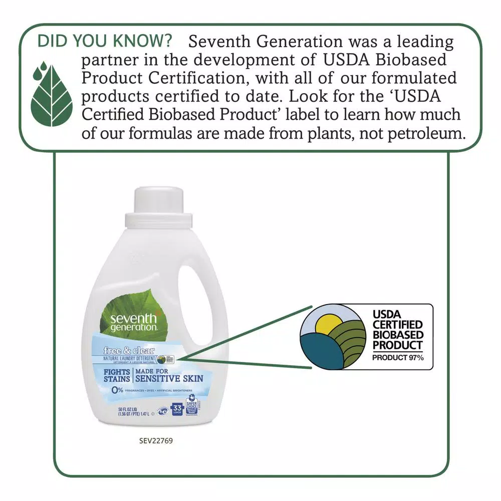 SEVENTH GENERATION Free and Clear Natural 2X Concentrate Laundry Detergent, Scent-Free, 50 oz (Case of 6)