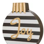 Glitzhome 6.89 in. Striped Wooden and Metal Stocking Holder with Joy Design thumbnail 3
