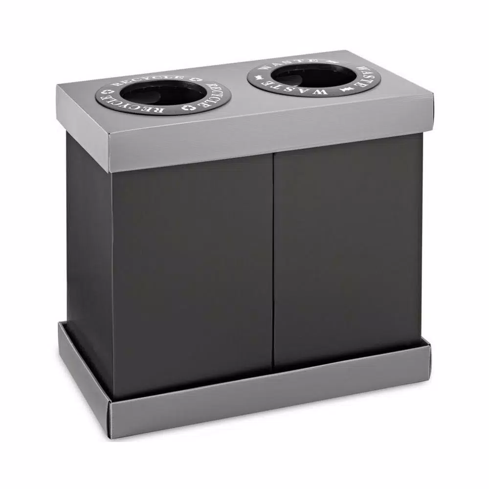 Alpine Industries 28 Gal. Black 2-Compartment Indoor Trash and Recycling Bin