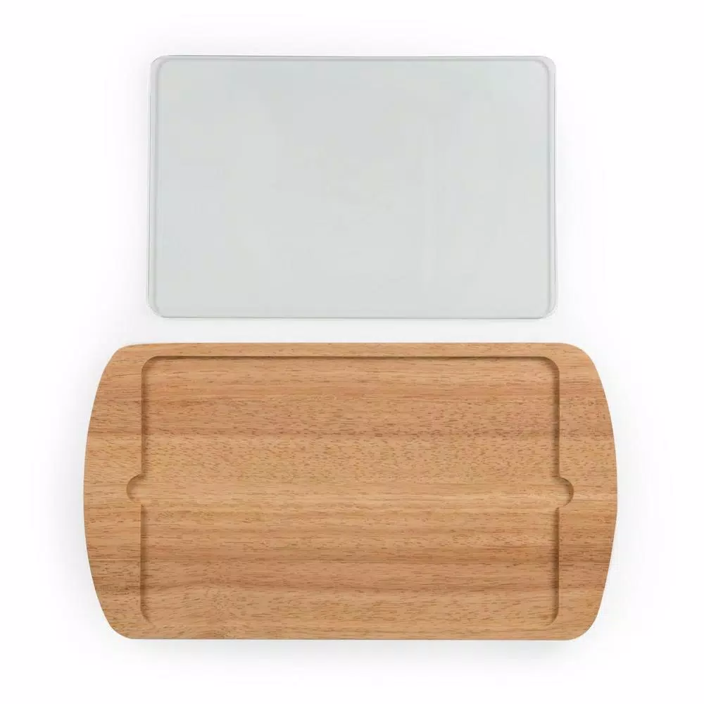 Picnic Time Billboard Rubberwood Serving Tray with Removable Tempered Glass Top