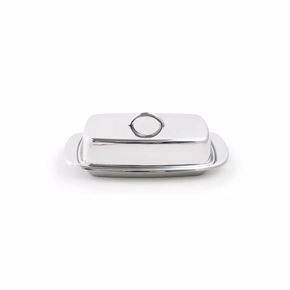 Fox Run Stainless Steel Butter Dish with Lid, 2-Stick Capacity, Silver