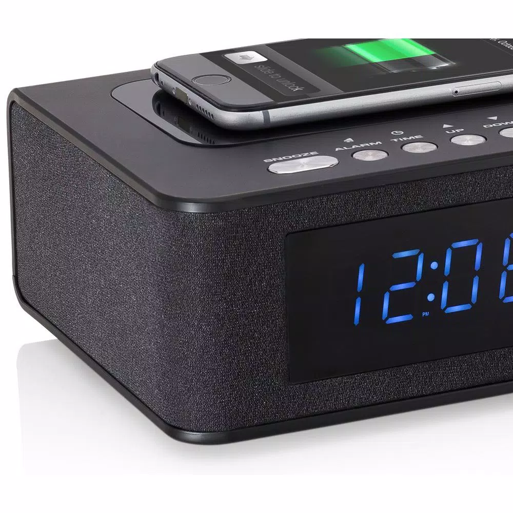 SXE Wireless Charging Bluetooth Speaker Digital Clock Radio with Alarm and Hands-Free Calling