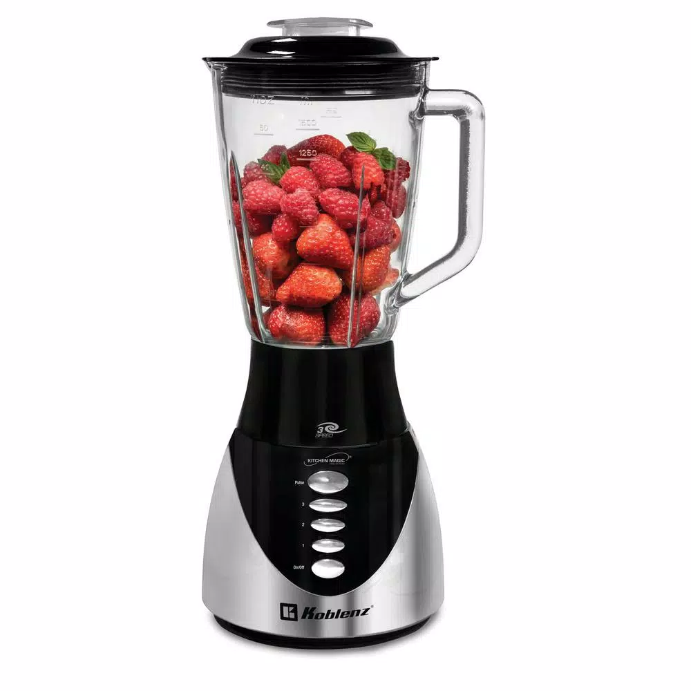 Koblenz Kitchen Magic Collection 50 oz. Glass Jar Blender, 3-Speed & Pulse, 400W, Black