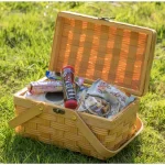 Vintiquewise Small Handwoven Woodchip Picnic Basket with Lid and Folding Handles, Brown thumbnail 2