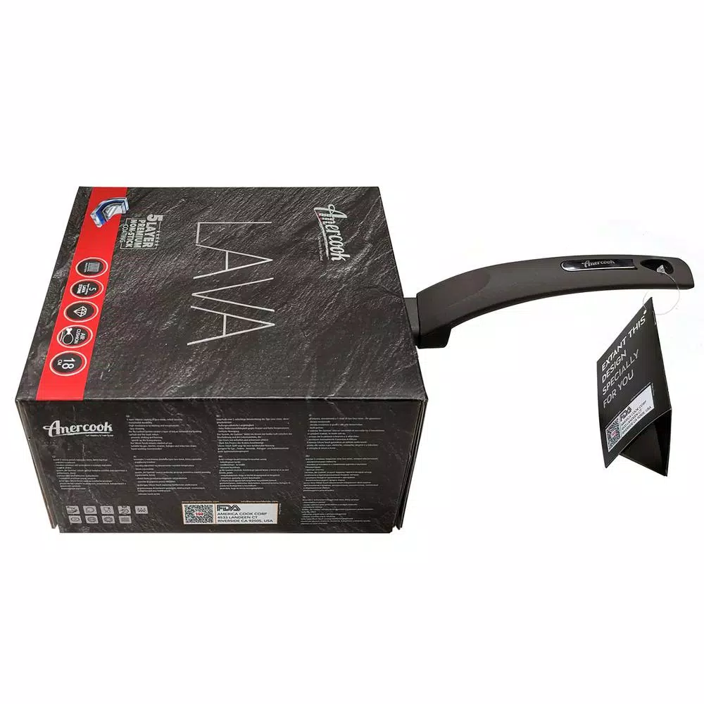 AMERCOOK Lava Stone 7 qt. Aluminum Nonstick Saucepan with Glass Lid, Gray
