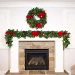 Unbranded 9 ft. Pre-Lit LED Red Peonies and Berry Garland with Remote Control thumbnail 5