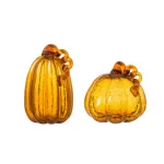 Glitzhome Amber Crackle Glass Pumpkin Set of 2, Handmade Indoor Tabletop Decor thumbnail 1
