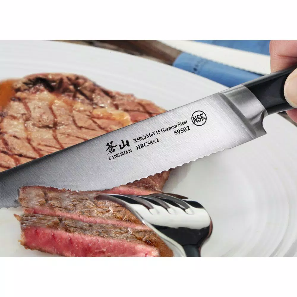 Cangshan V2 Series 5 in. Steak Knife Set with Acacia Wood Block, 9-Piece Set