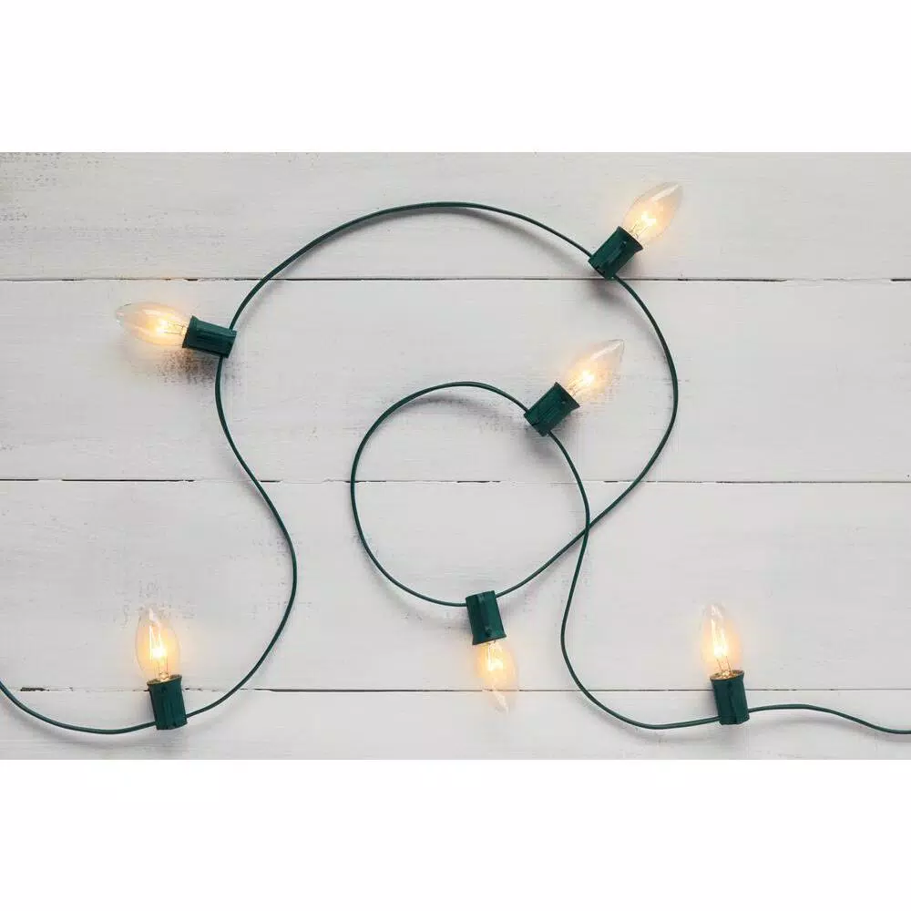 Home Accents Holiday 50 Count C9 Incandescent Christmas String Lights, White, Green Wire (Set of 2)